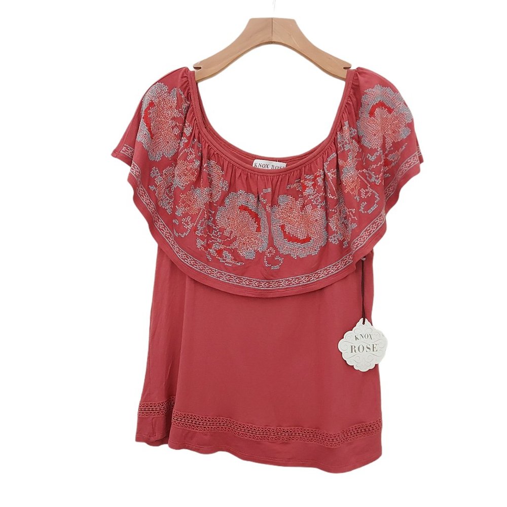 Knox Rose Top Blouse Womens Small Rust Sleeveless Embroidered Cottagecore Boho